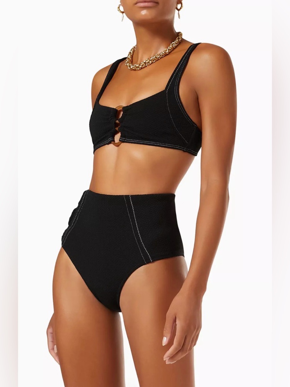 Suboo Womens  Kaia Ring Front Square Neck Top Only Black M